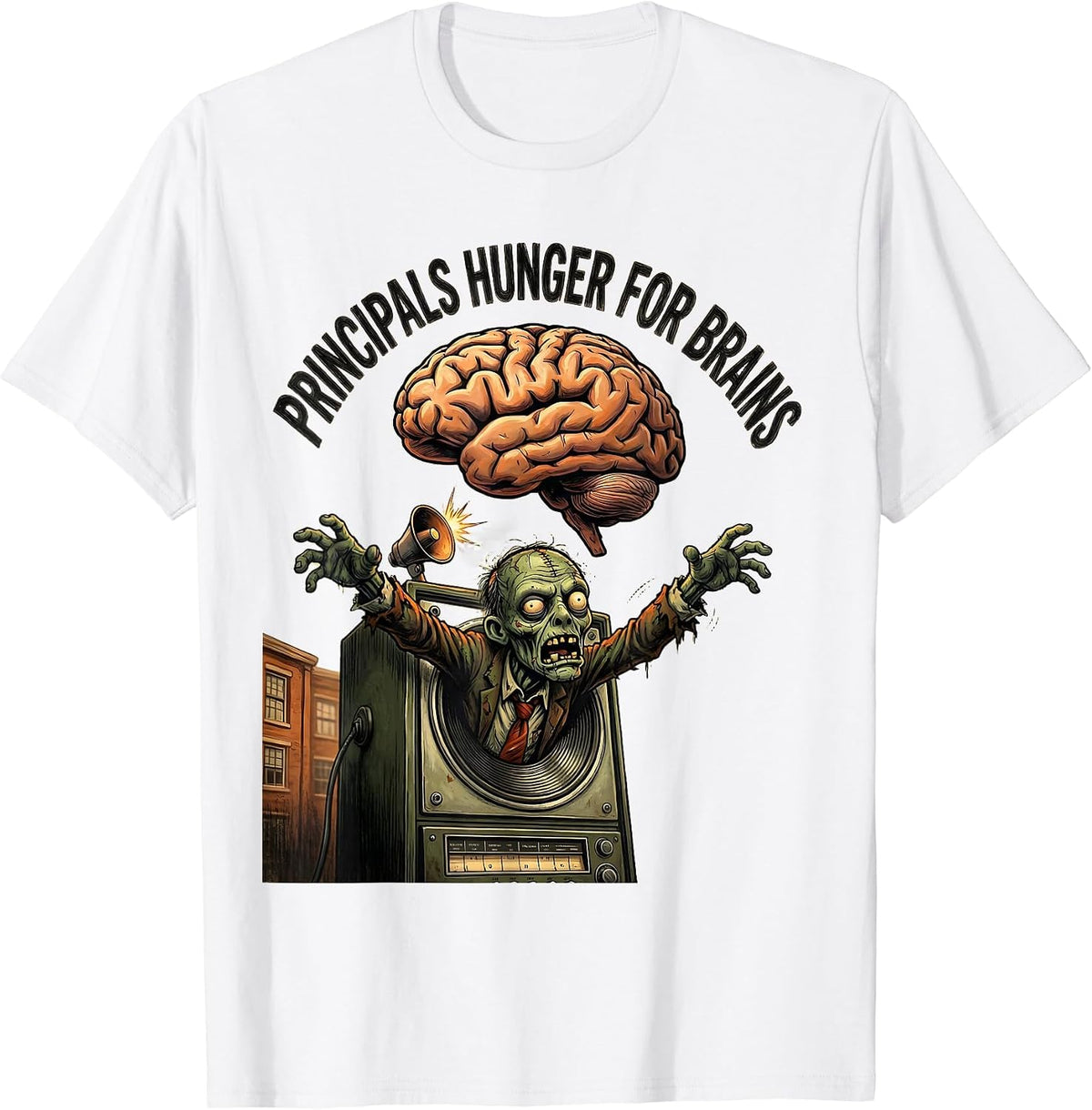 Men's Principals Hunger For Brains Funny Zombie Teacher Halloween T-Shirt - White
