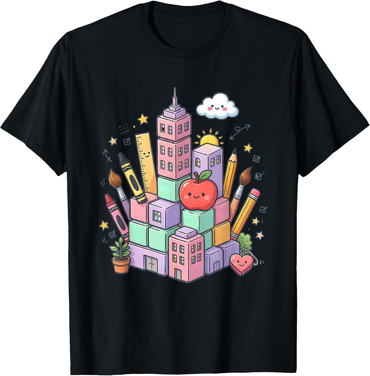 Men's Kindergarten Teacher Block Skyline Graphic T-Shirt - Black