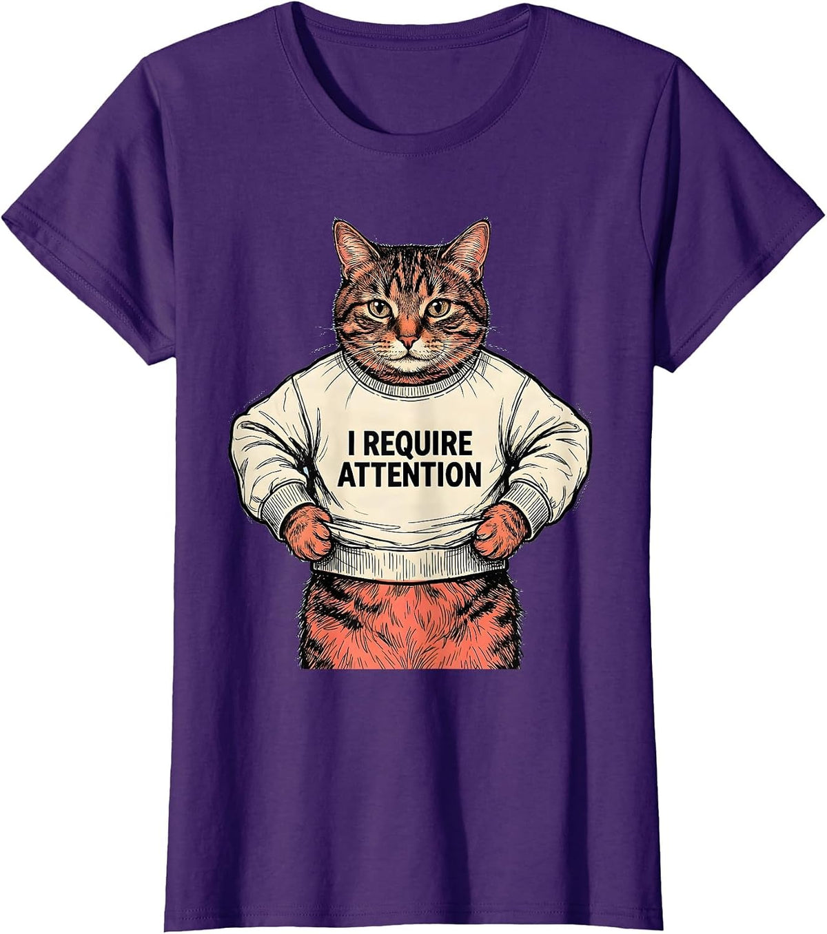 Women's I Require Attention Funny Cat Holding Sweatshirt Cat Lover T-Shirt - Purple