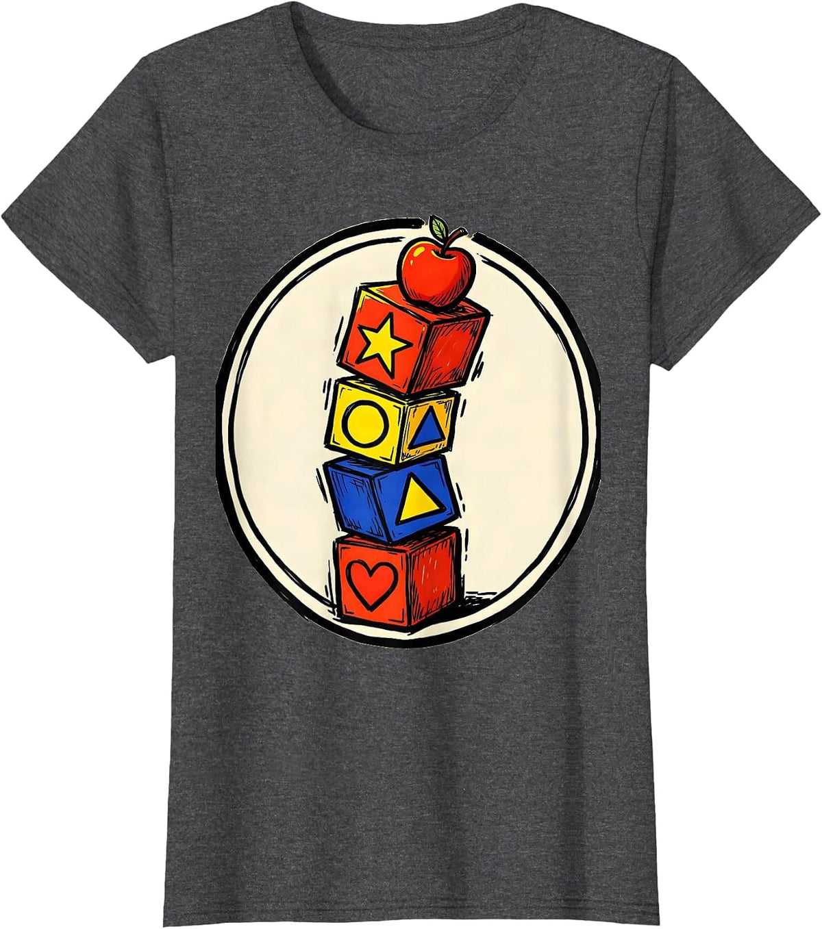 Women's Kindergarten Teacher Alphabet Blocks Tower T-Shirt - Dark Heather Grey