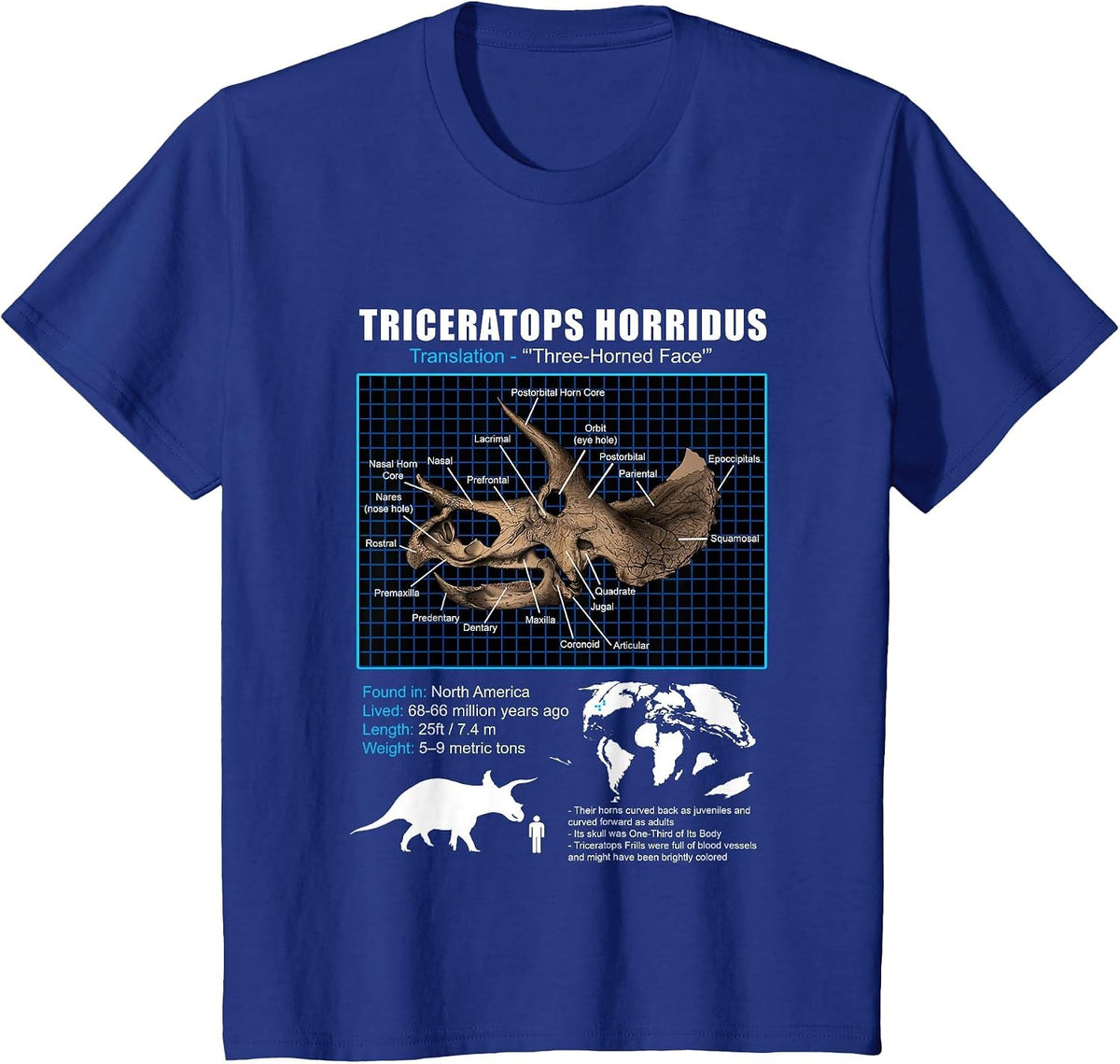 Triceratops Skull Anatomy T-Shirt - Royal Blue