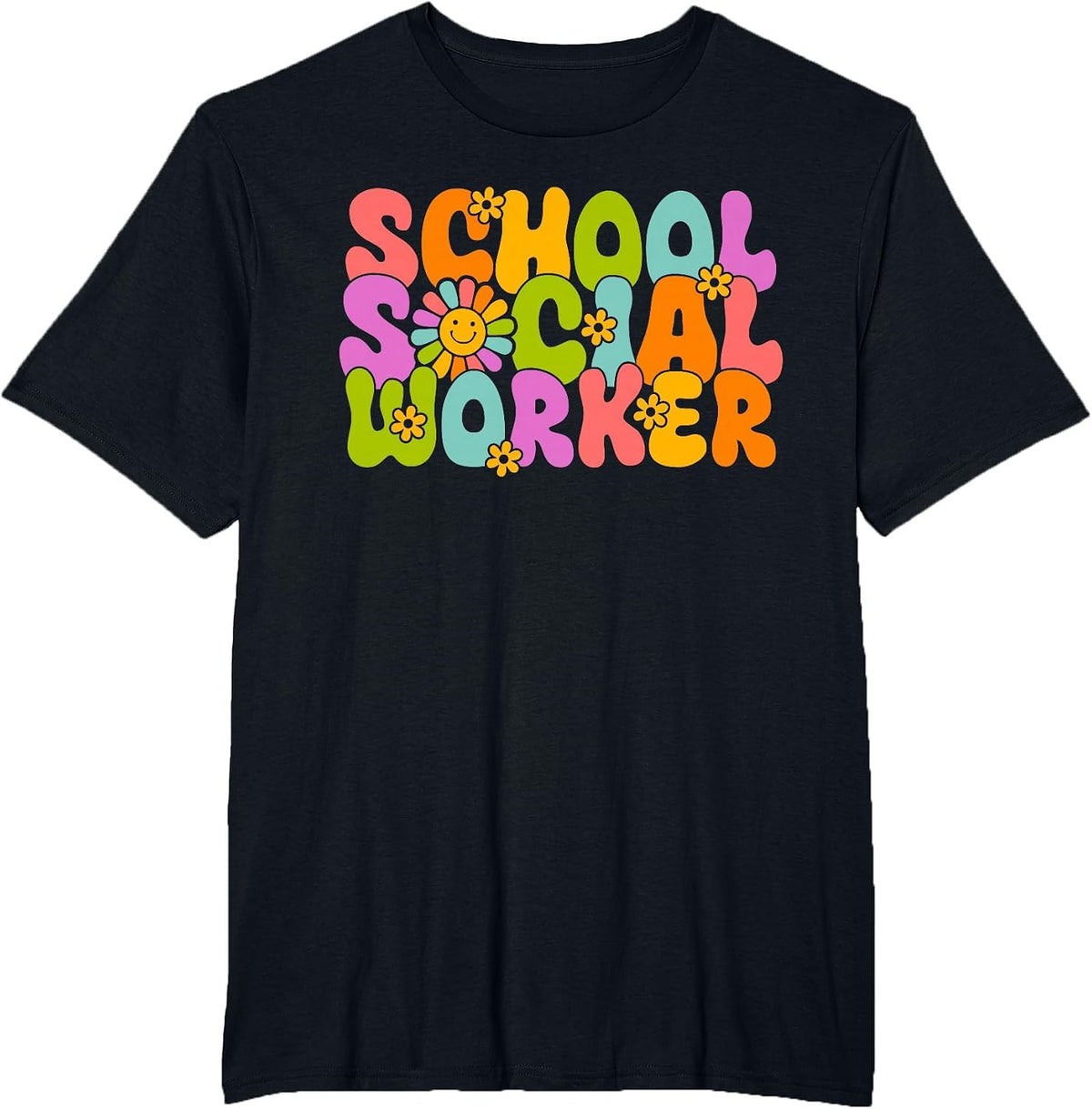 Groovy School Social Worker Coping Skills Back to School T-Shirt - Black
