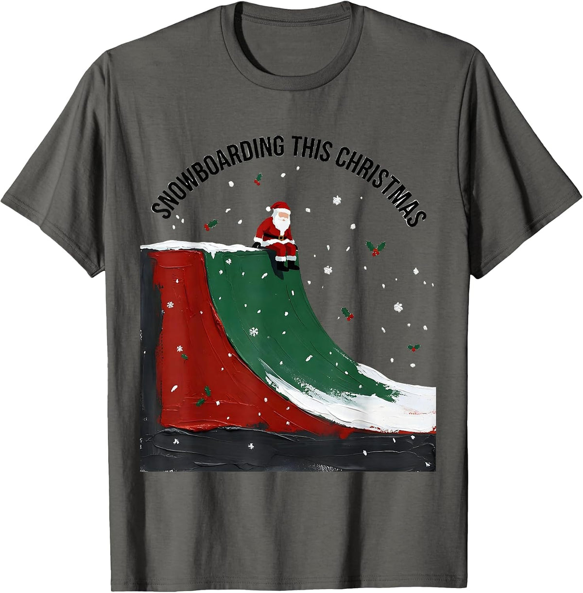Snowboarding This Christmas Funny Santa Snowboarder T-Shirt - Asphalt Grey