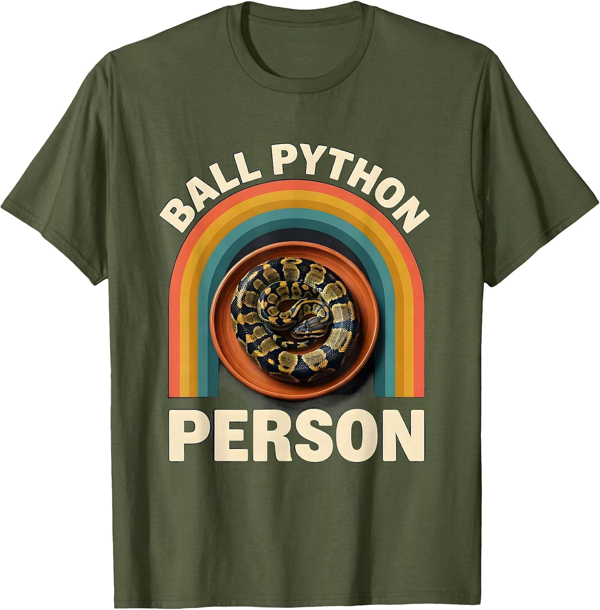 Ball Python Person Midcentury Modern Snake Enthusiast Pride T-Shirt - Olive Green