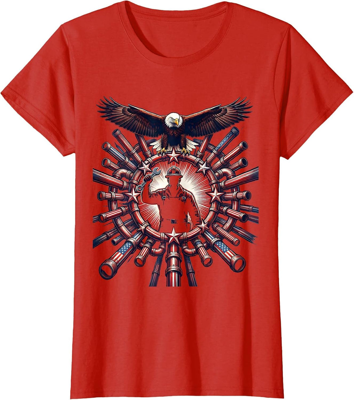 Women's Pipefitter Tangled Pipes Blue Collar Graphic T-Shirt - Red