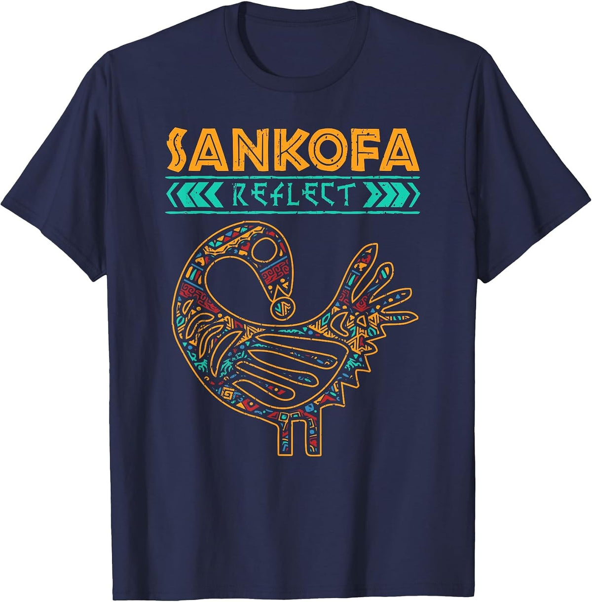 Sankofa Reflect On Akan Symbol African Heritage Wisdom T-Shirt - Navy Blue