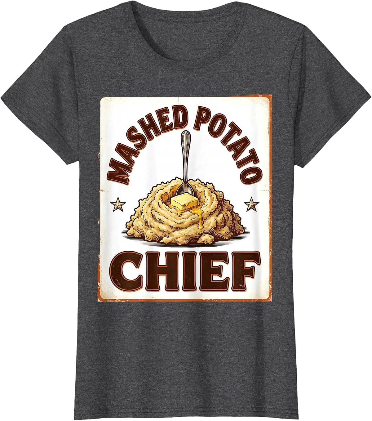 Women's Mashed Potato Chief Vintage Funny Thanksgiving Family T-Shirt - Dark Heather Grey