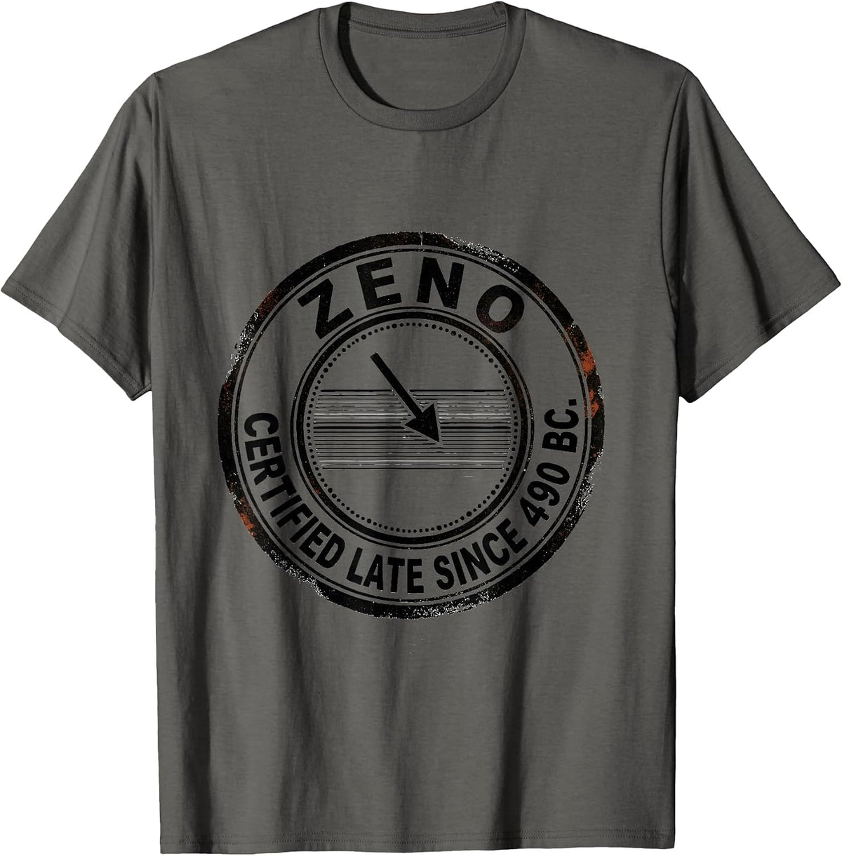 Men's Zeno: Certified Late Since 490 BC Funny Philosopher Pun T-Shirt - Asphalt Grey