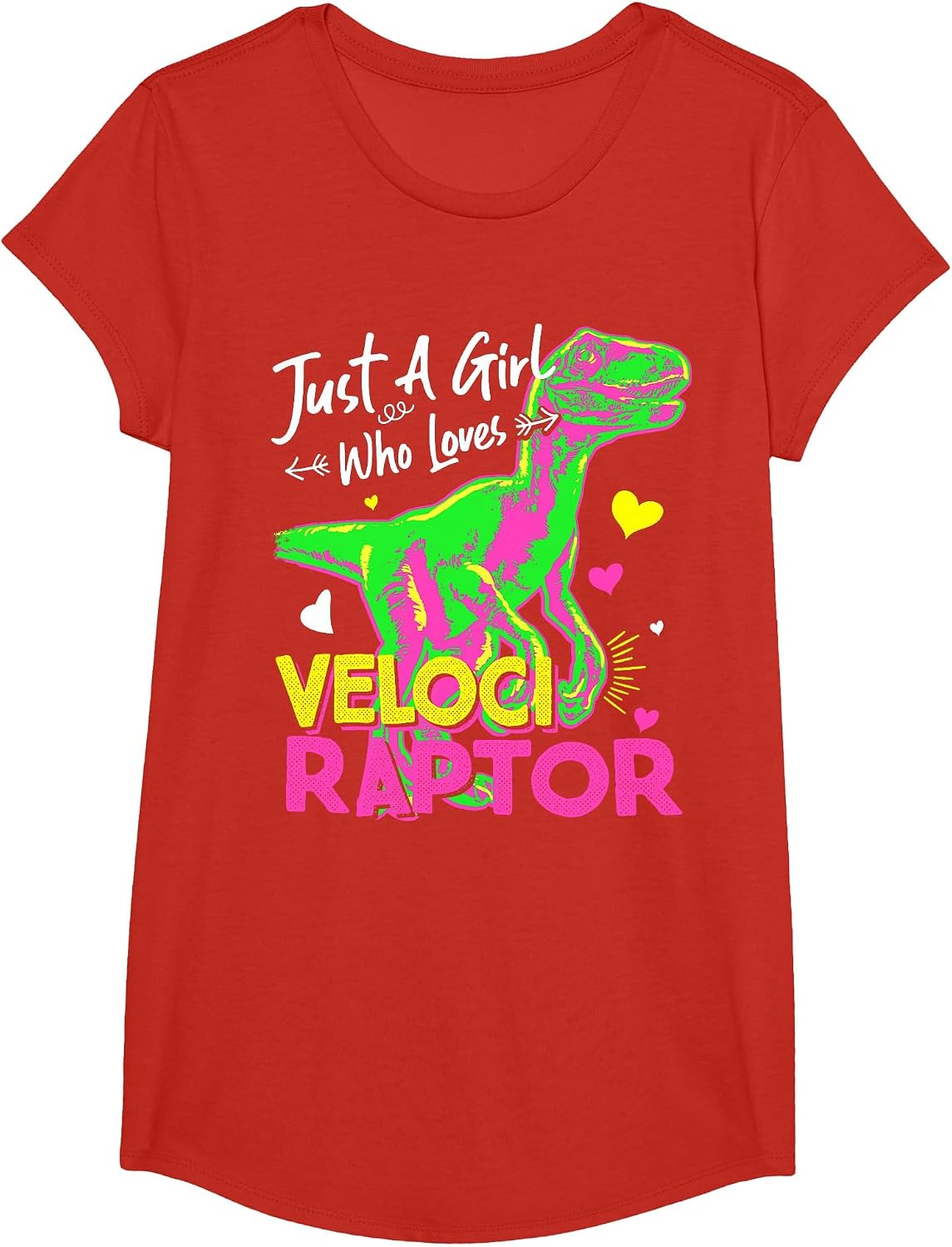 Just A Girl Who Loves Velociraptor | Girl Dinosaur Party T-Shirt - Girls Red