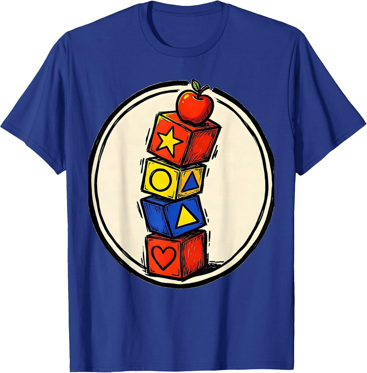 Men's Kindergarten Teacher Alphabet Blocks Tower T-Shirt - Royal Blue