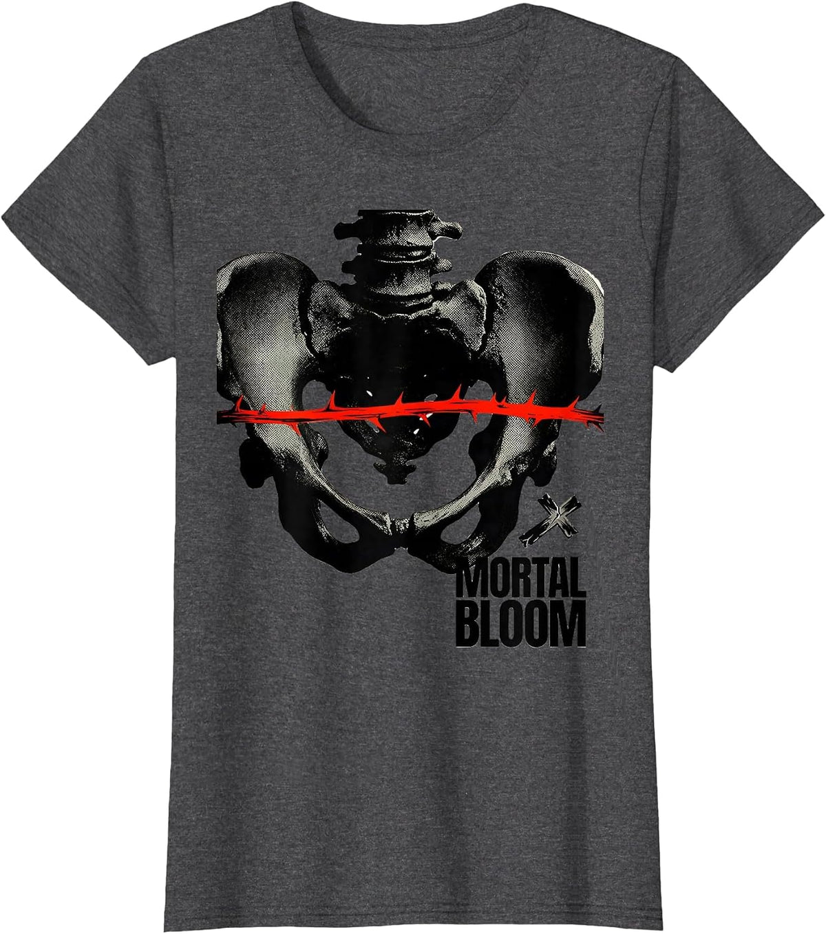 Women's Mortal Bloom Gothic Y2K Grunge Alt Streetwear Aesthetic T-Shirt - Dark Heather Grey