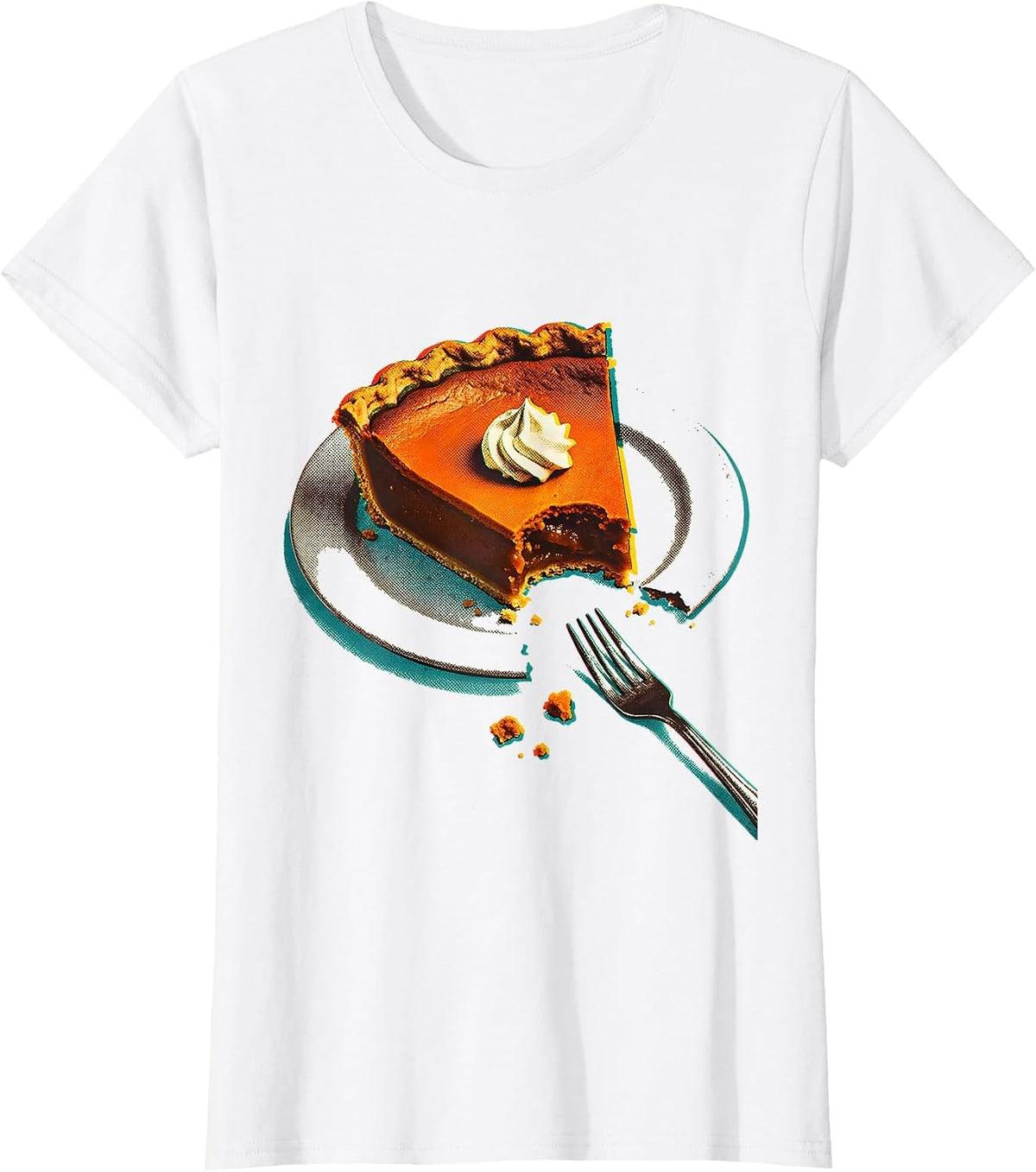 Oversized Pumpkin Pie Wedge Risograph Funny Thanksgiving T-Shirt - White