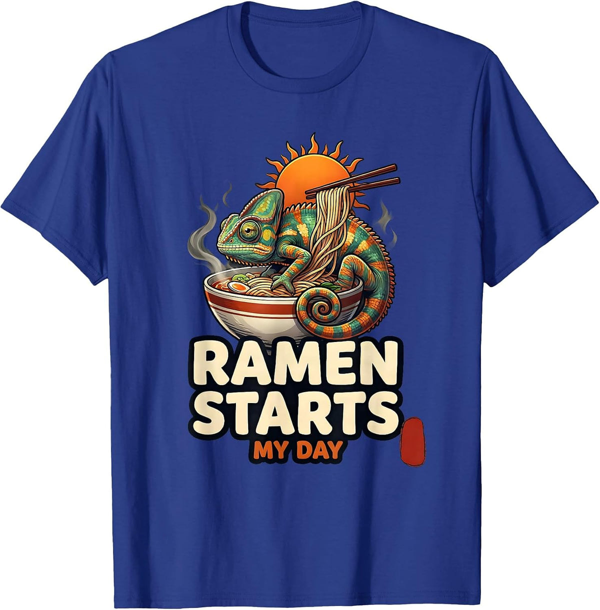 Ramen Starts My Day Funny Japanese Chameleon Anime Novelty T-Shirt - Royal Blue