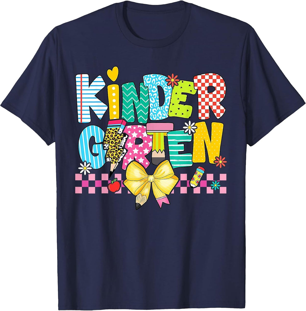 Groovy Kindergarten for Girls Boys Teacher Pre-K Preschool T-Shirt - Navy Blue