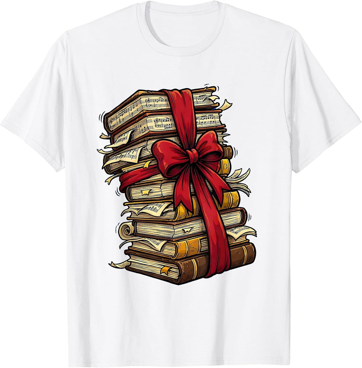 Men's Music Teacher Sheet Music Stack Graphic T-Shirt - White