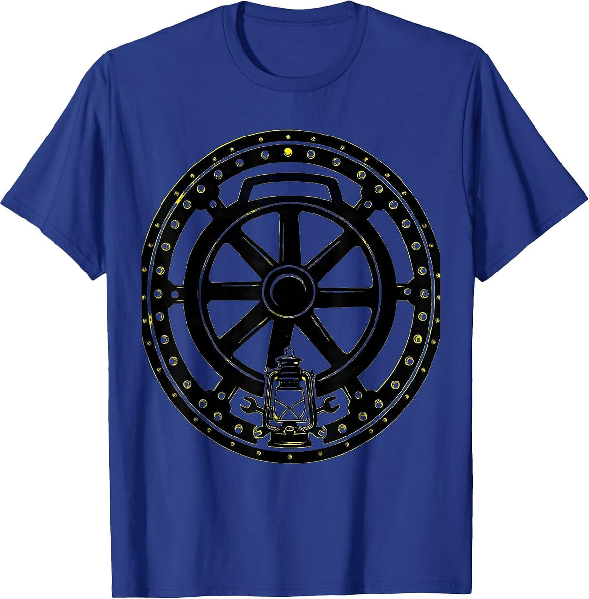 Men's Sealed Steam Locomotive Badge Train Enthusiast Vintage T-Shirt - Royal Blue