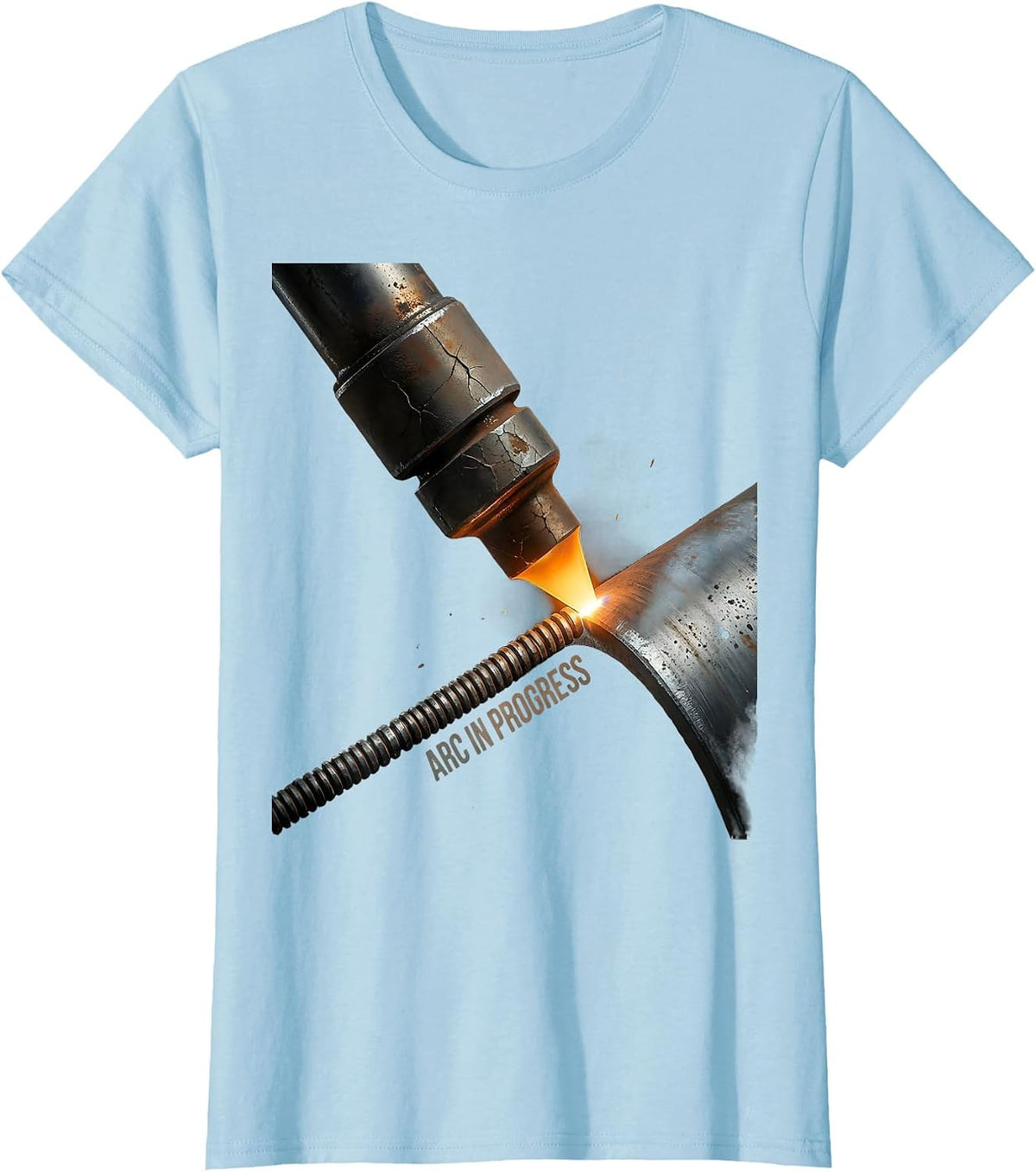 Arc In Progress Distressed Welder Trade Pride Humor Metal T-Shirt - Baby Blue
