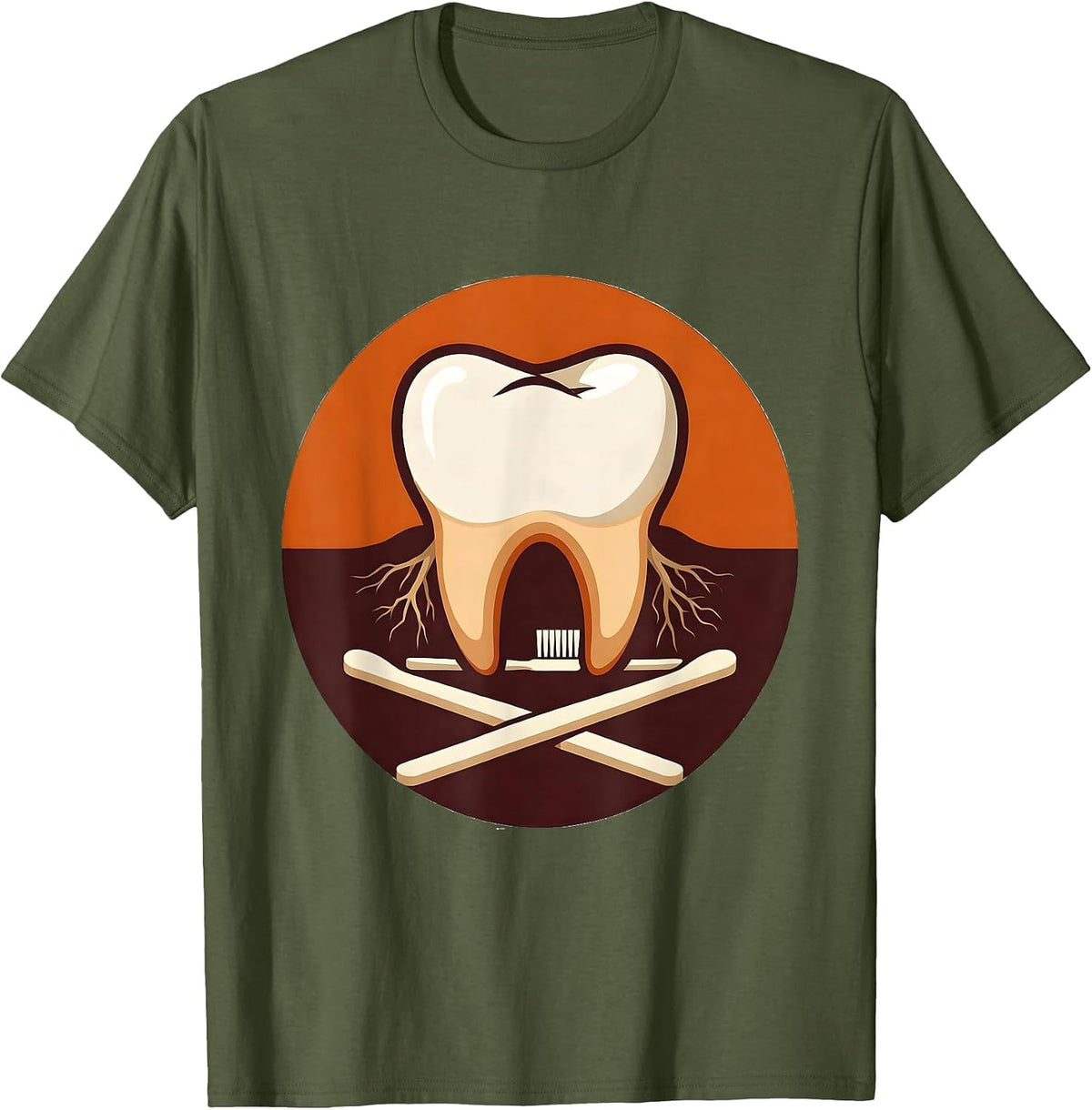 Men's Rounded Molar Wishbone Dental Humor Thanksgiving T-Shirt - Olive Green