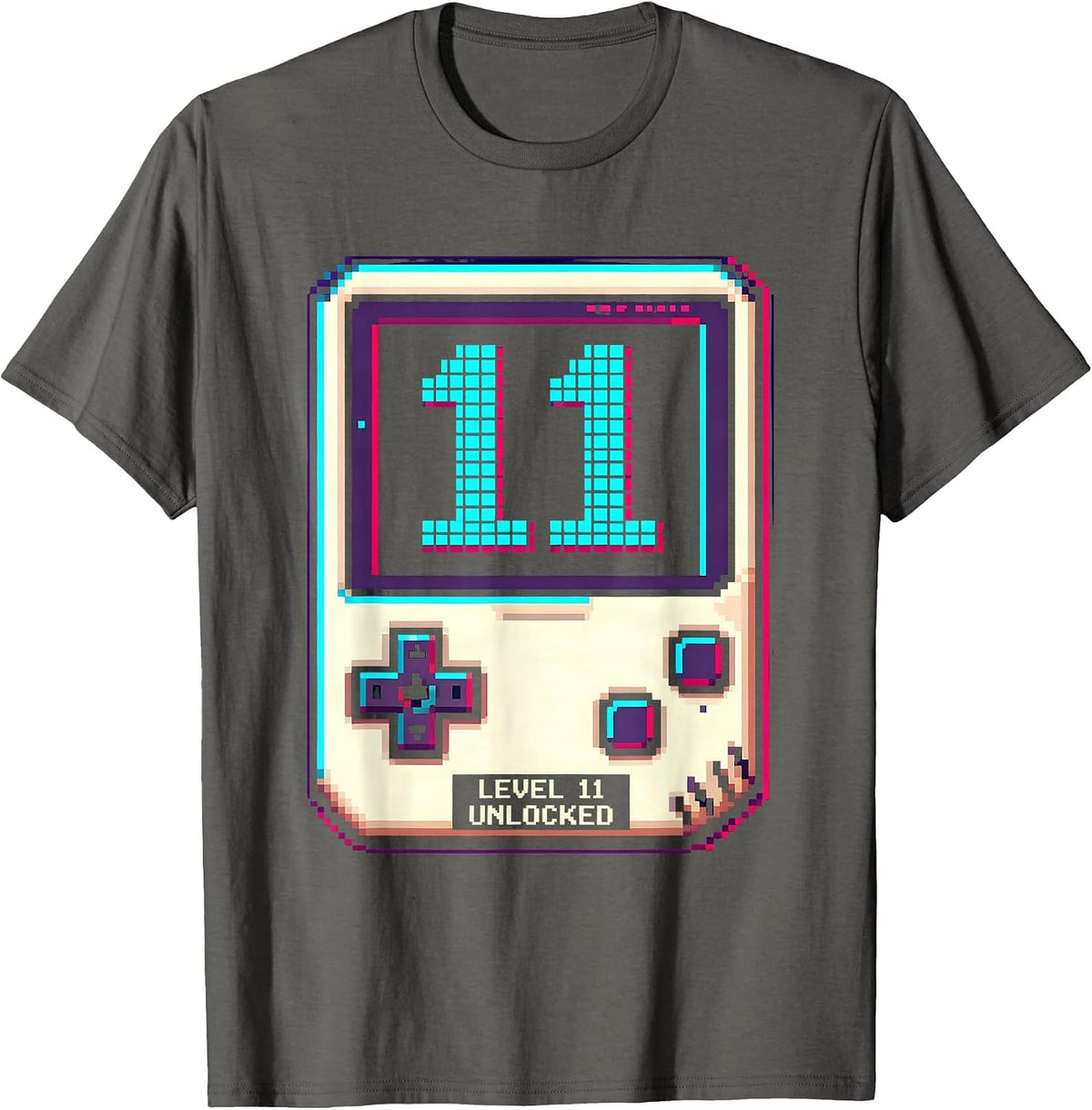 Level 11 Unlocked Pixel Art Gamer Birthday Milestone T-Shirt - Asphalt Grey