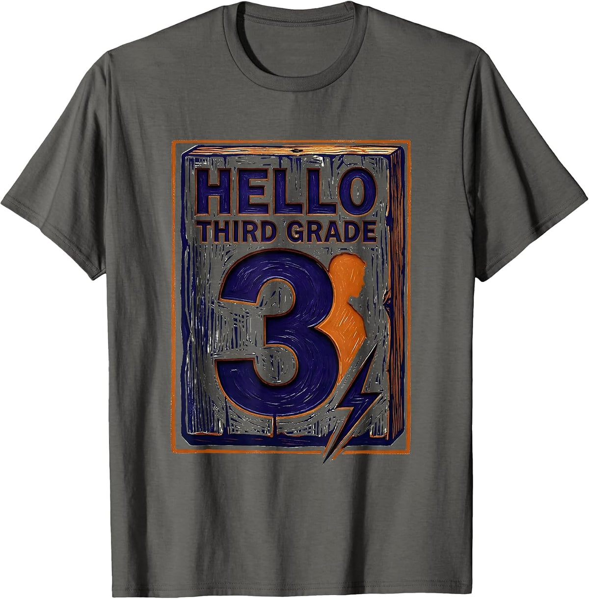 Hello Third Grade Retro Teacher Lightning Bolt T-Shirt - Asphalt Grey