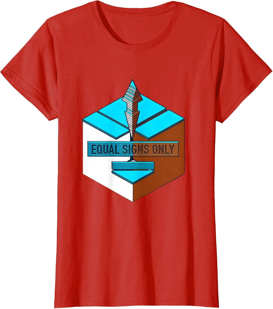 Women's Equal Signs Only Math Equality Greater Than Division T-Shirt - Red
