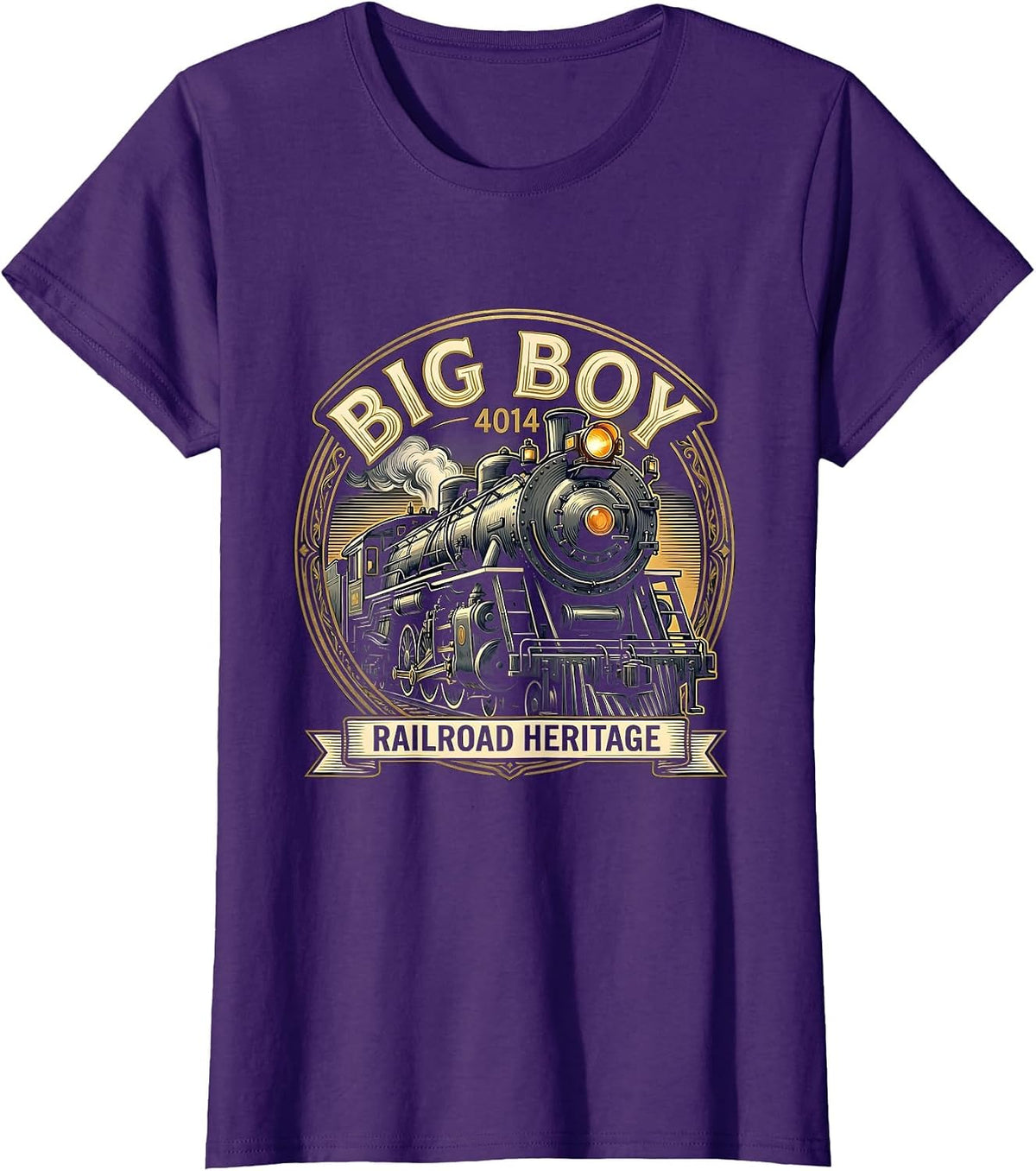 Women's Big Boy 4014 Steam Locomotive Vintage Railroad Enthusiast T-Shirt - Purple