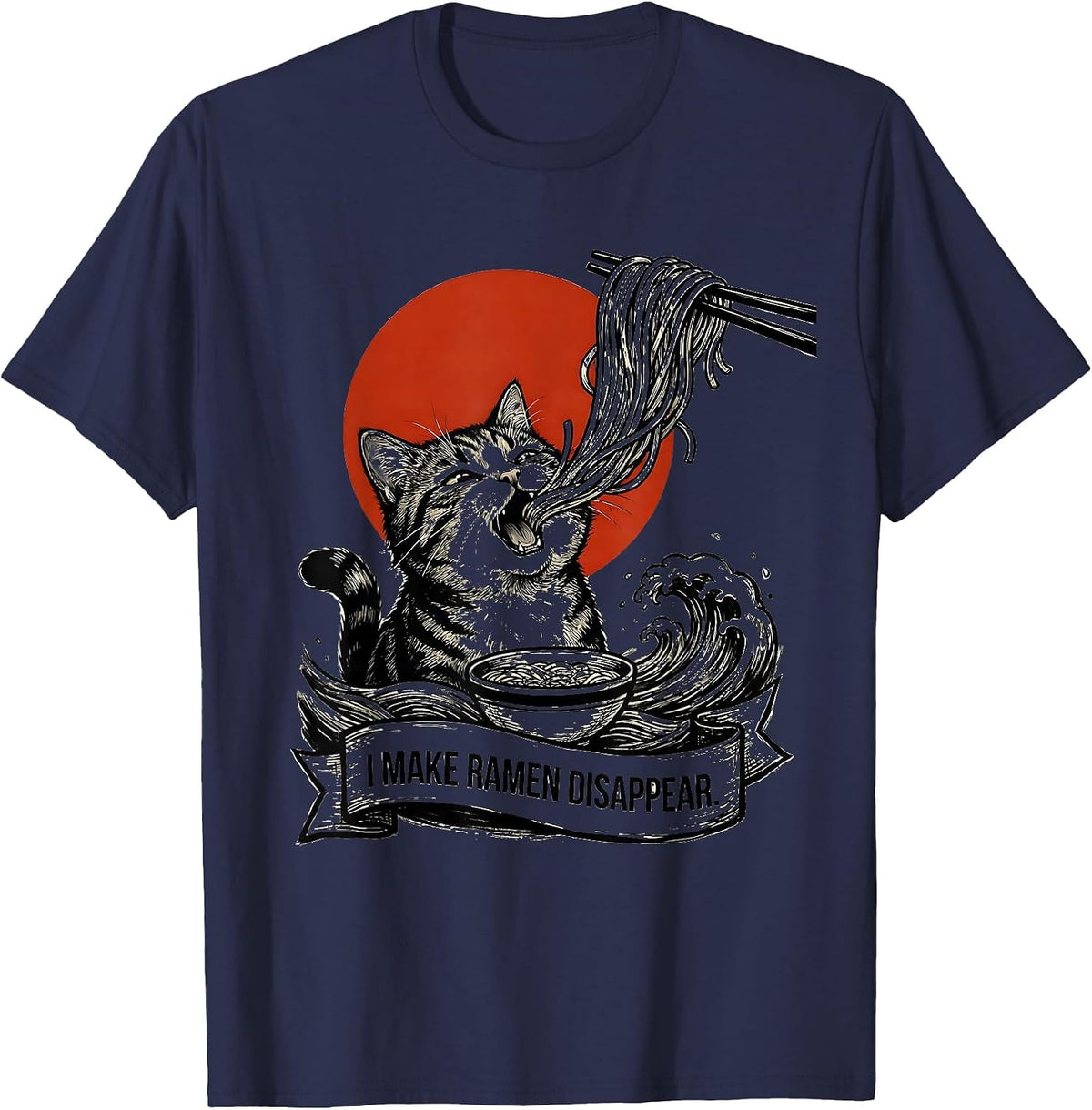 Men's I Make Ramen Disappear Funny Kawaii Anime Cat Ramen Lover T-Shirt - Navy Blue