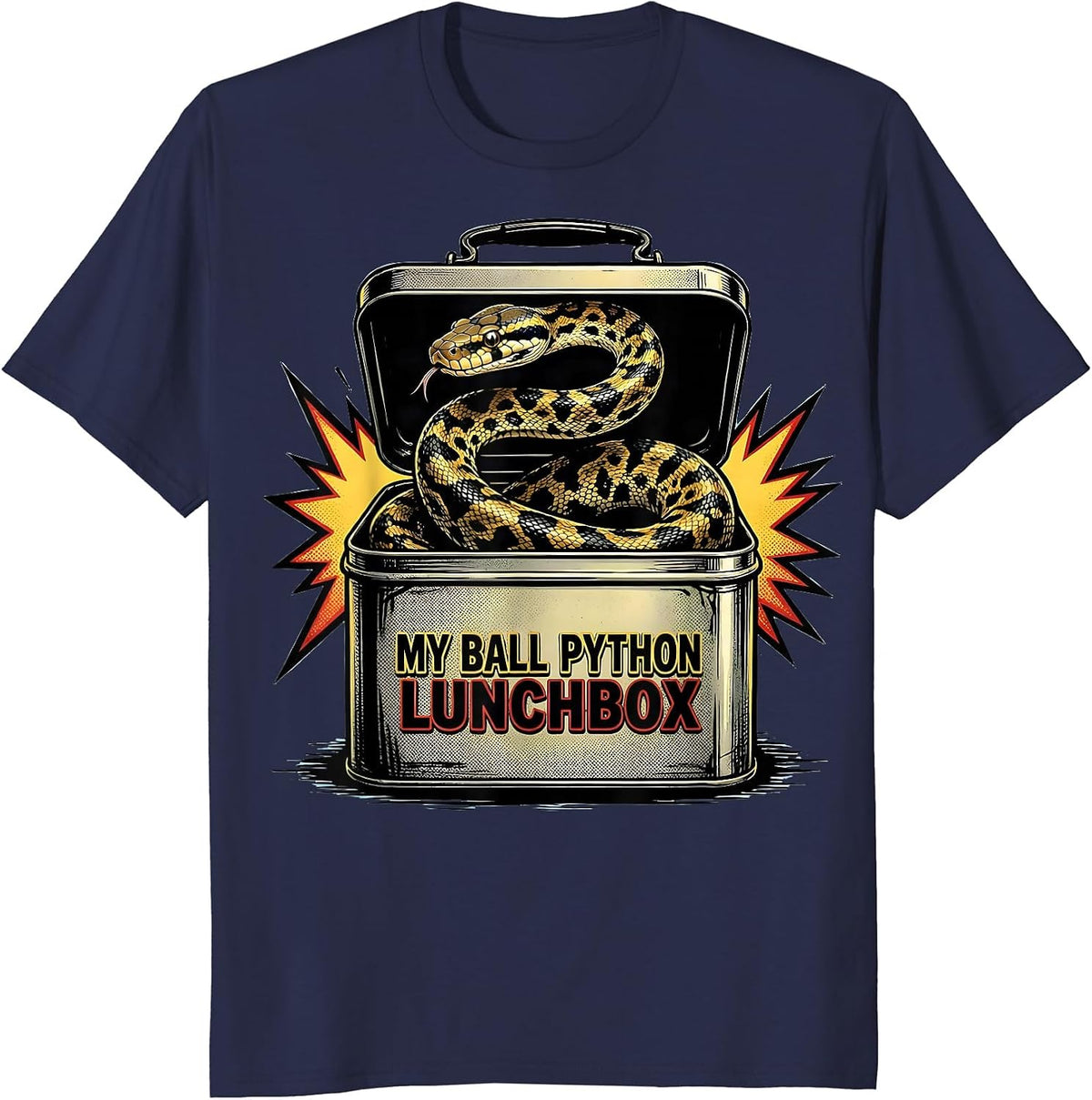 Men's My Ball Python Lunchbox Comic Book Reptile Keeper Snake T-Shirt - Navy Blue