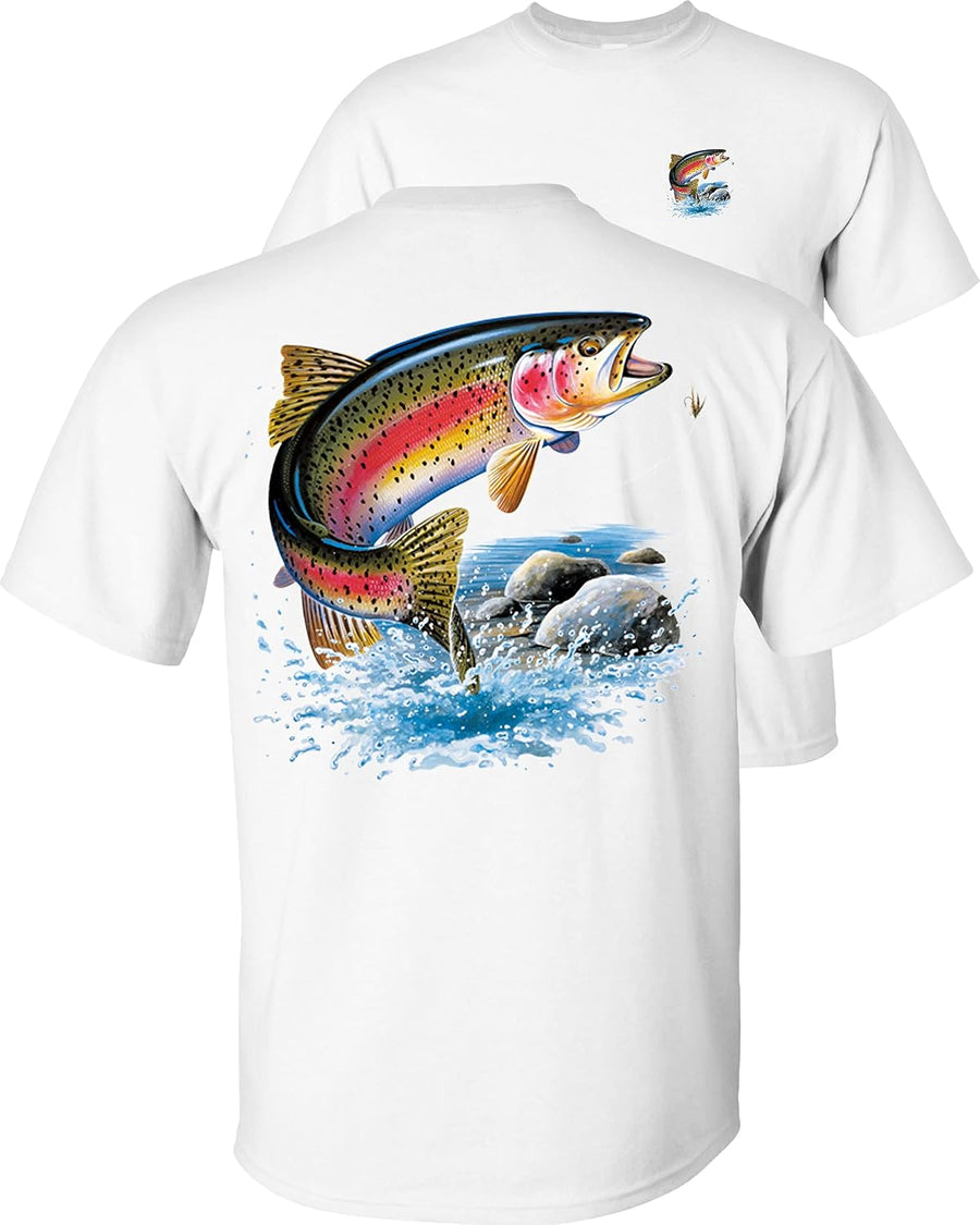 FAIR GAME Rainbow Trout T-Shirt Fly Fishing Fisherman-White-S - As Pictured