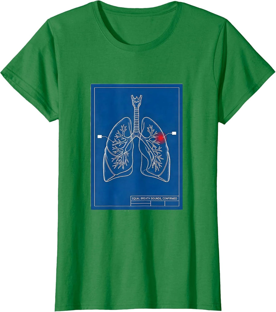 Women's Equal Breath Sounds Confirmed Funny Respiratory Therapist RT T-Shirt - Kelly Green