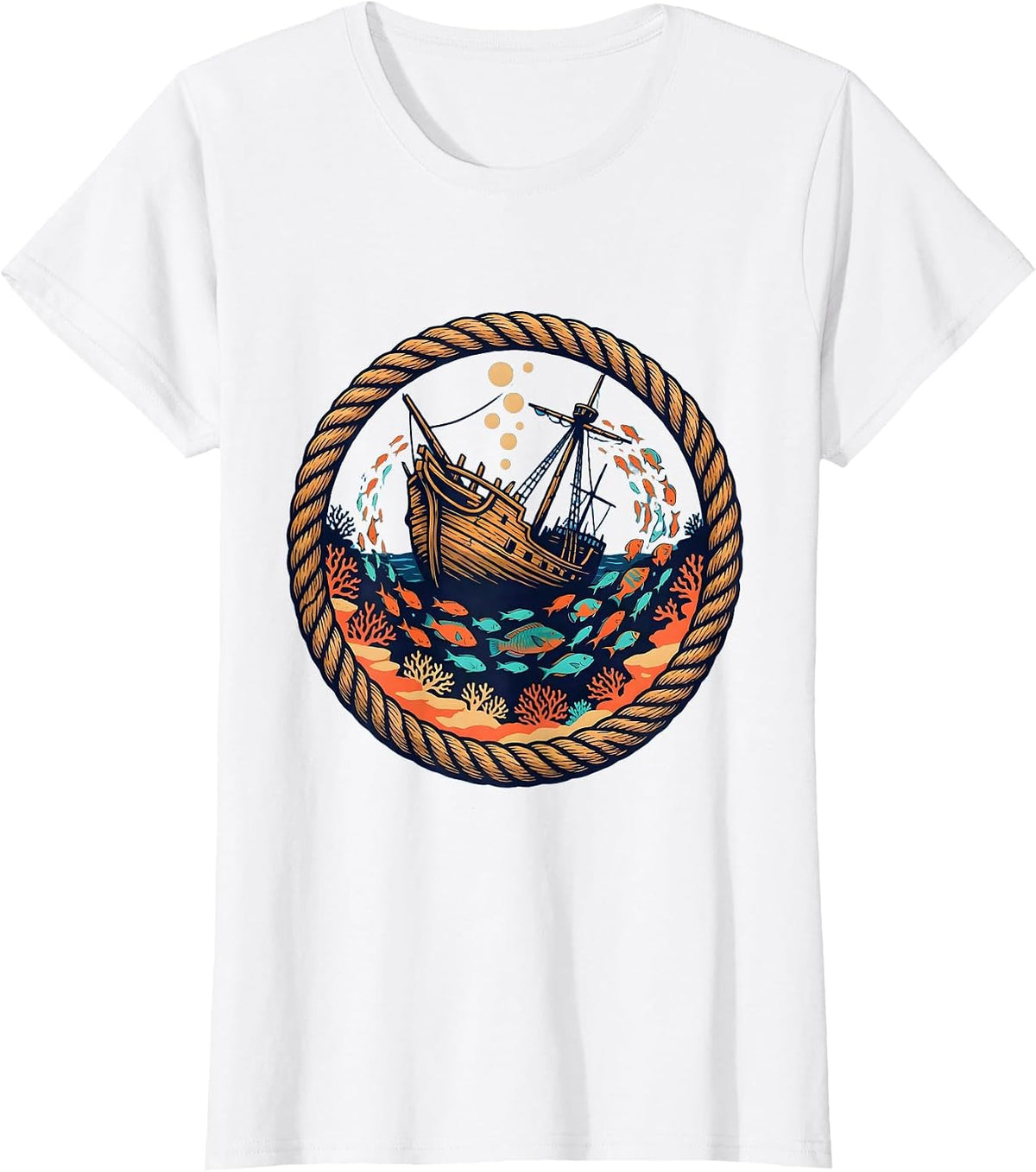 Tropical Fish Shipwreck Hawaiian Ocean Art T-Shirt - White