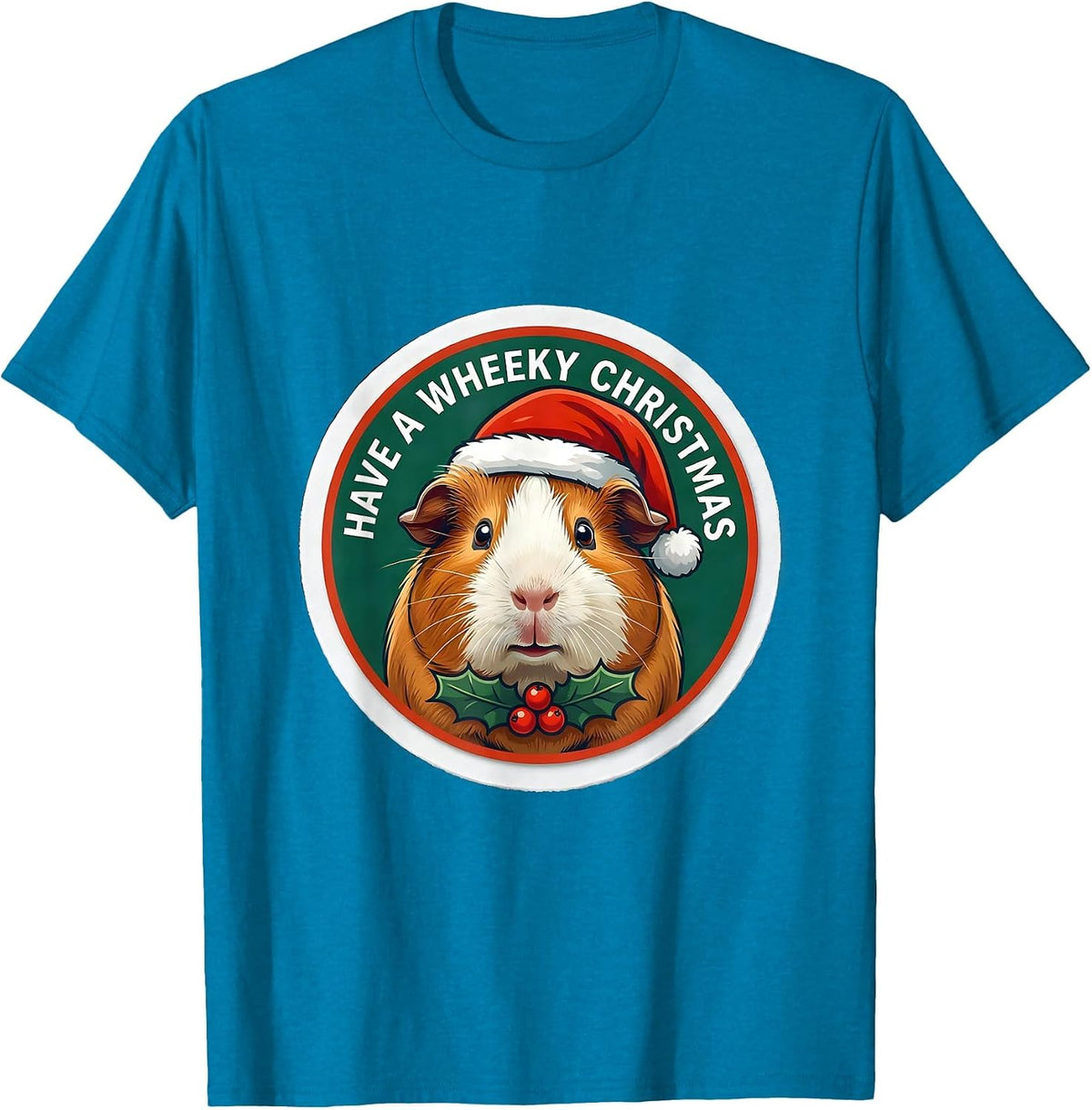 Have A Wheeky Christmas Funny Guinea Pig Santa Hat Sticker T-Shirt - Sapphire Blue