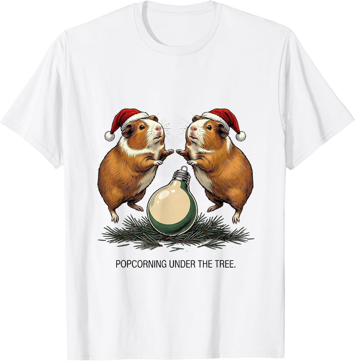 Men's Popcorning Under The Tree Funny Guinea Pig Christmas Santa T-Shirt - White