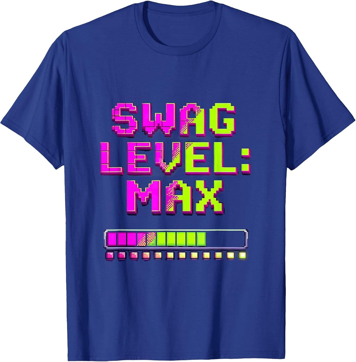 Men's Swag Level: MAX Pixel Art Y2K Streetwear Trendy T-Shirt - Royal Blue