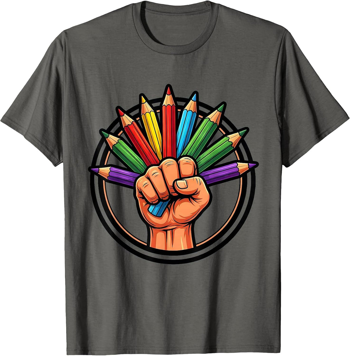 Men's Art Teacher Colored Pencils Graphic Design T-Shirt - Asphalt Grey