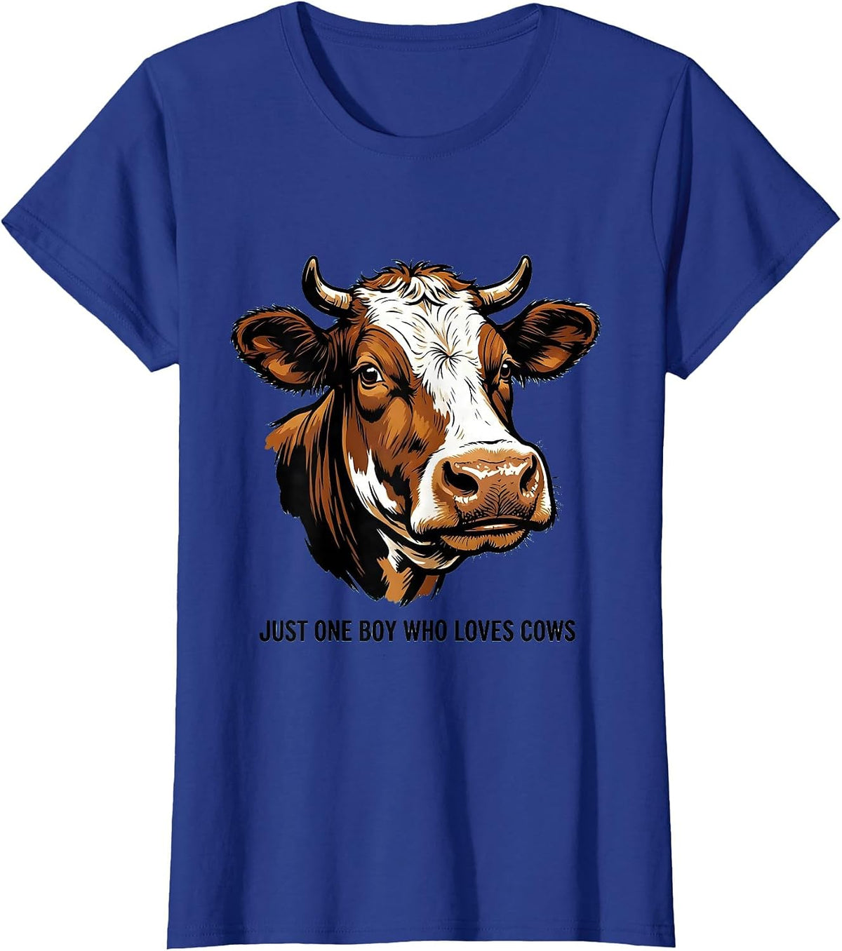 Women's Just One Boy Who Loves Cows Cartoon Farm Kid Humor T-Shirt - Royal Blue