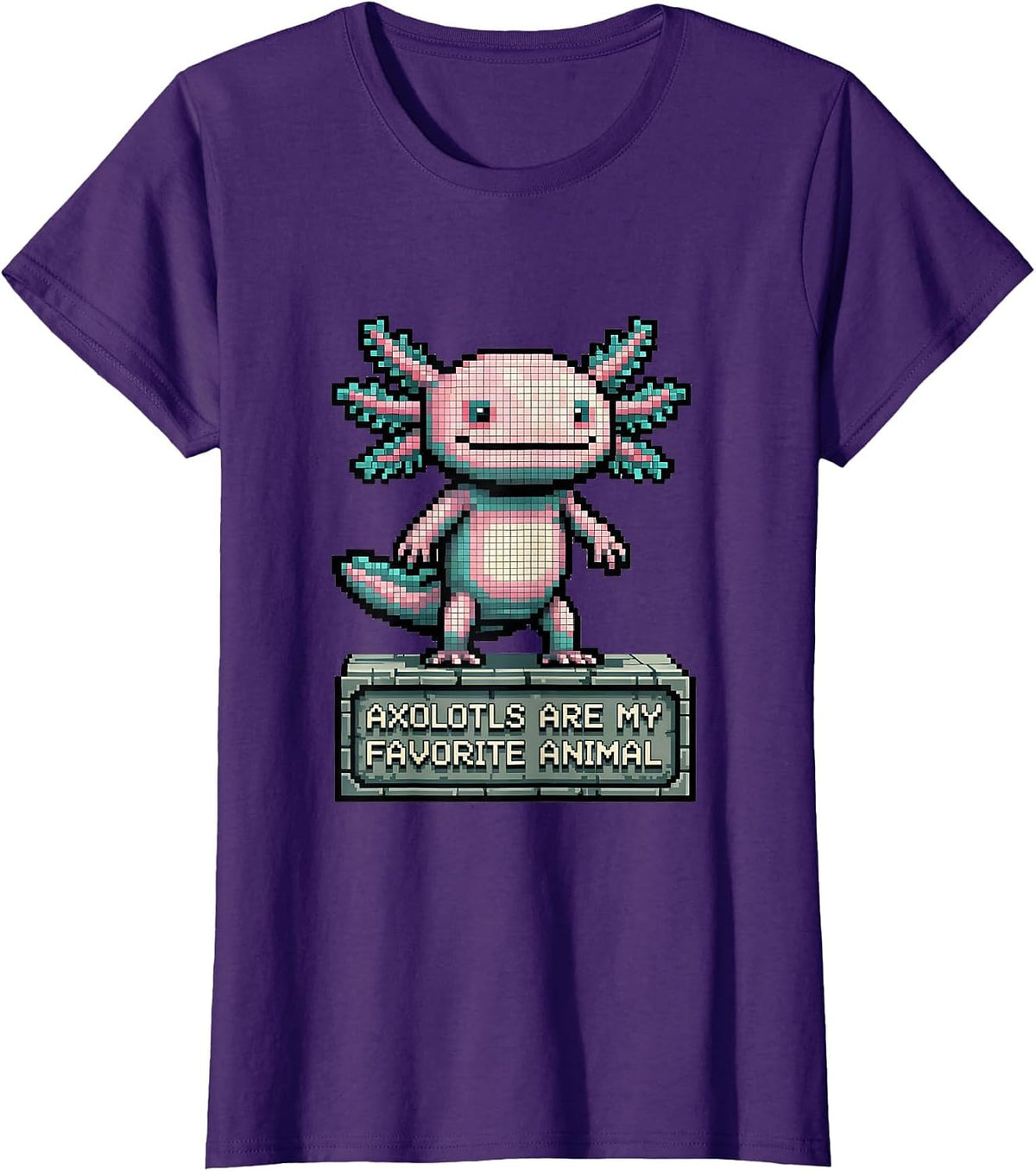 Women's Axolotls Are My Favorite Animal Funny Kawaii Pixel Art T-Shirt - Purple