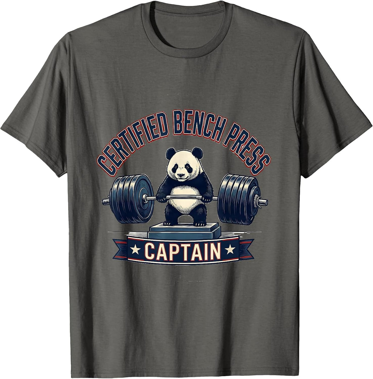 Men's Certified Bench Press Captain Funny Panda Gym Weightlifting T-Shirt - Asphalt Grey