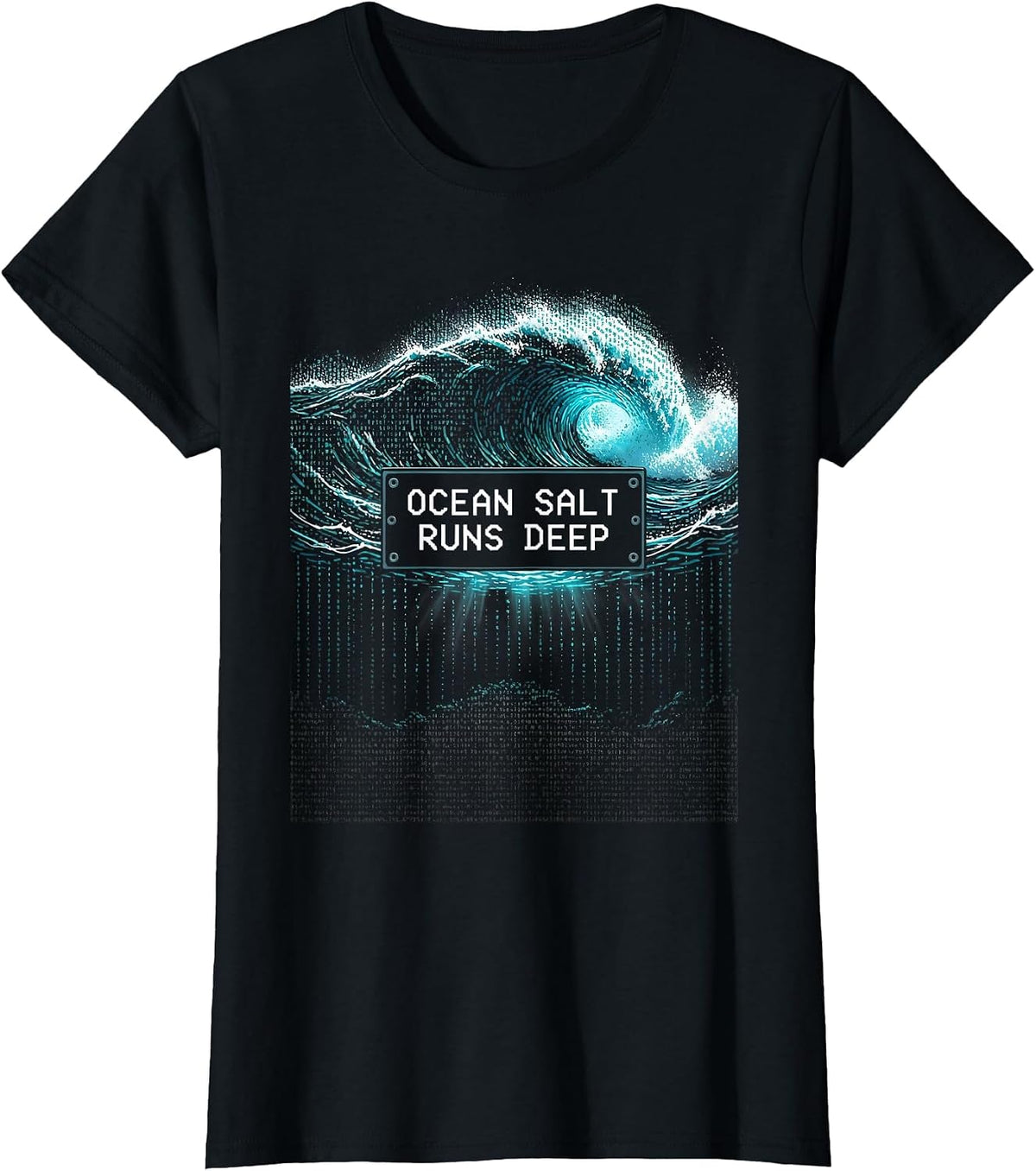 Women's Ocean Salt Runs Deep Salty Sea Design T-Shirt - Black