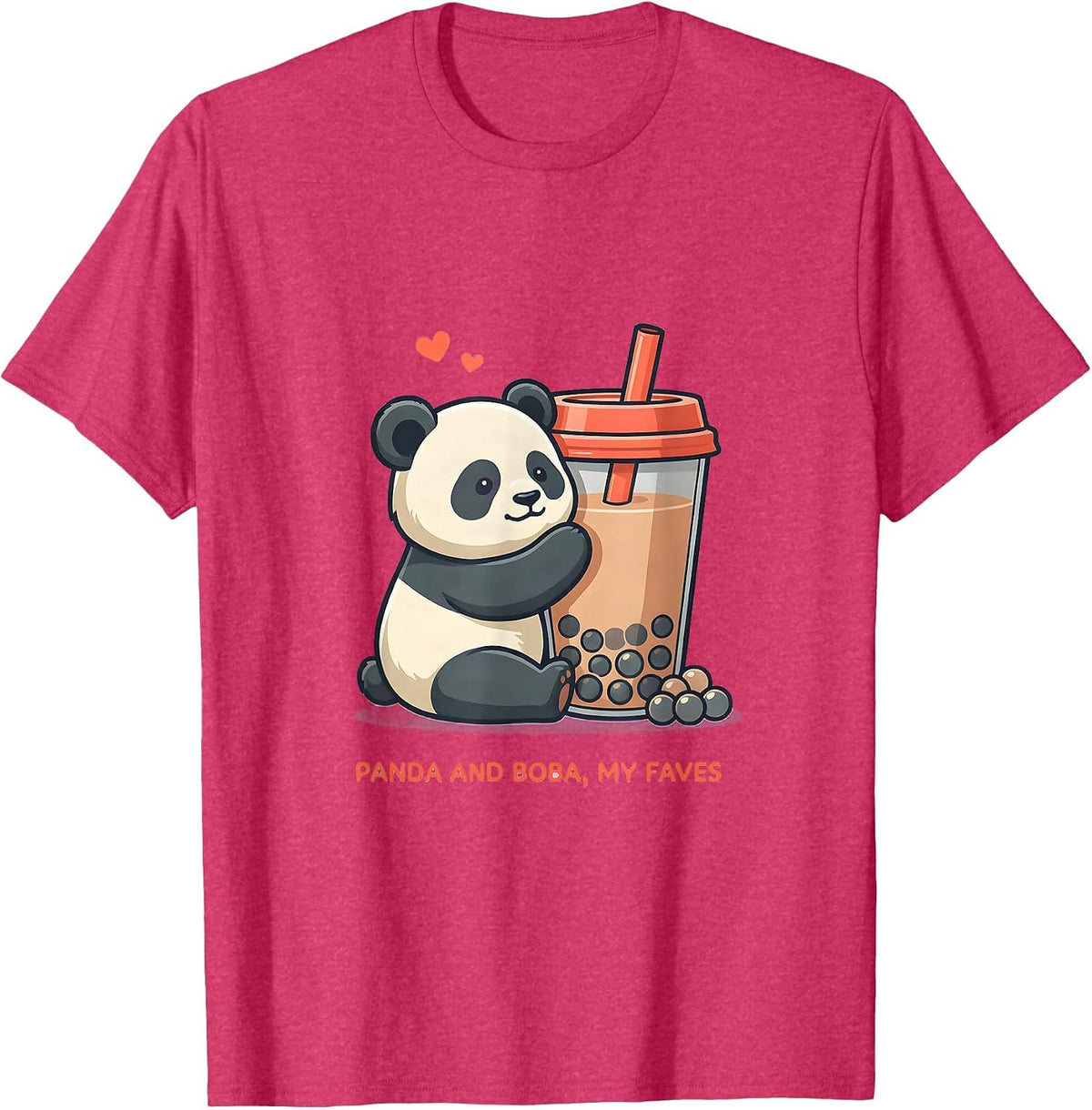 Men's Panda And Boba My Faves Cute Kawaii Anime Animal Bubble Tea T-Shirt - Red Heather