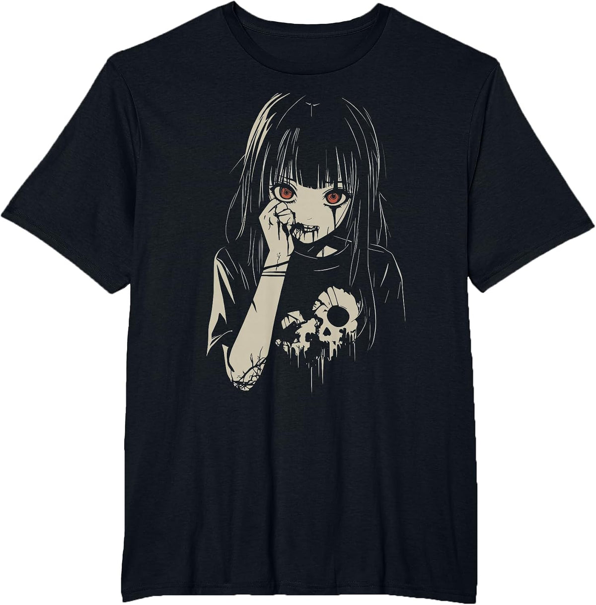 Anime Horror Girl Aesthetic Soft Grunge Waifu Japanese Girl T-Shirt - Black