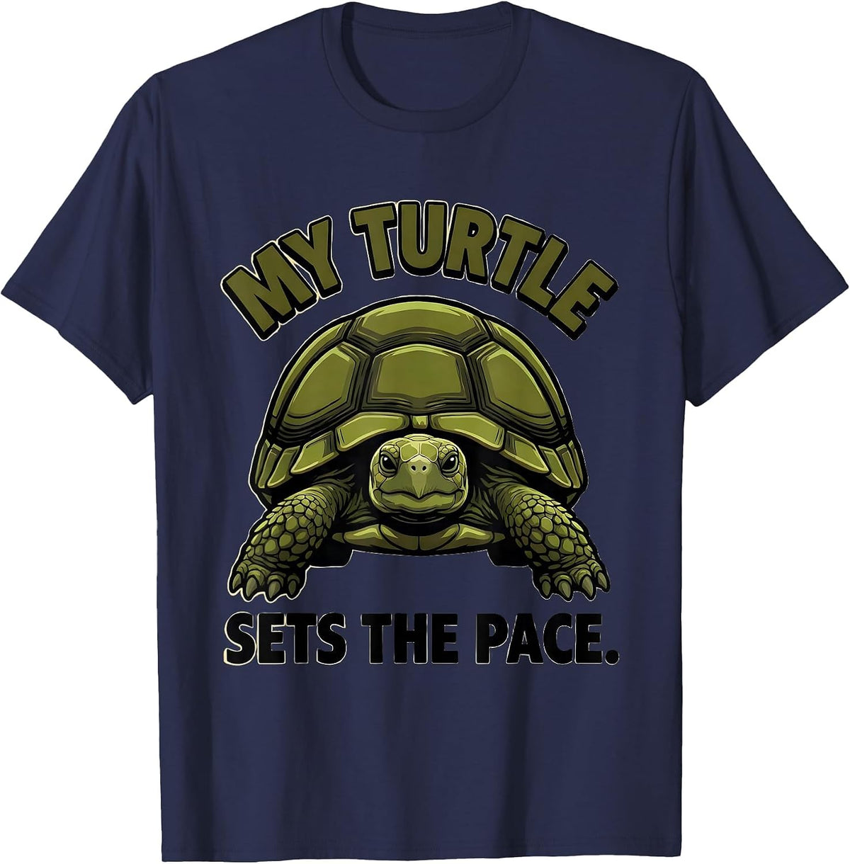 Men's My Turtle Sets The Pace Funny Tortoise Pet Lover Humor T-Shirt - Navy Blue