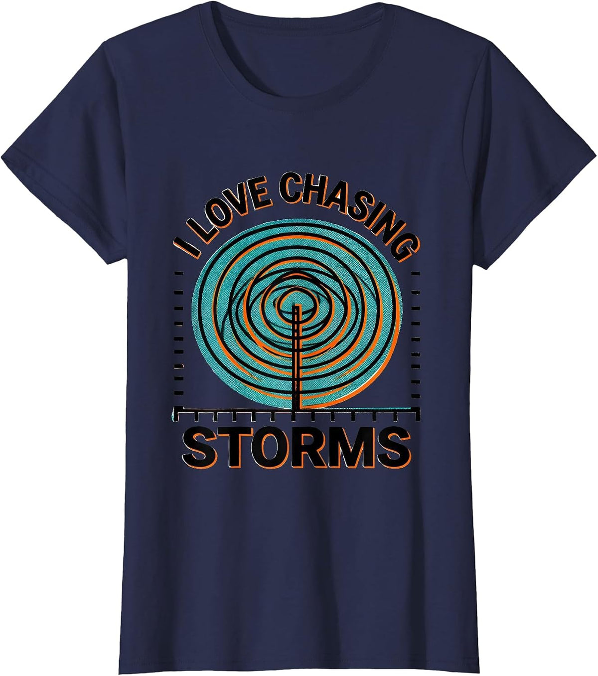 Women's I Love Chasing Storms Risograph Storm Chaser Meteorology T-Shirt - Navy Blue