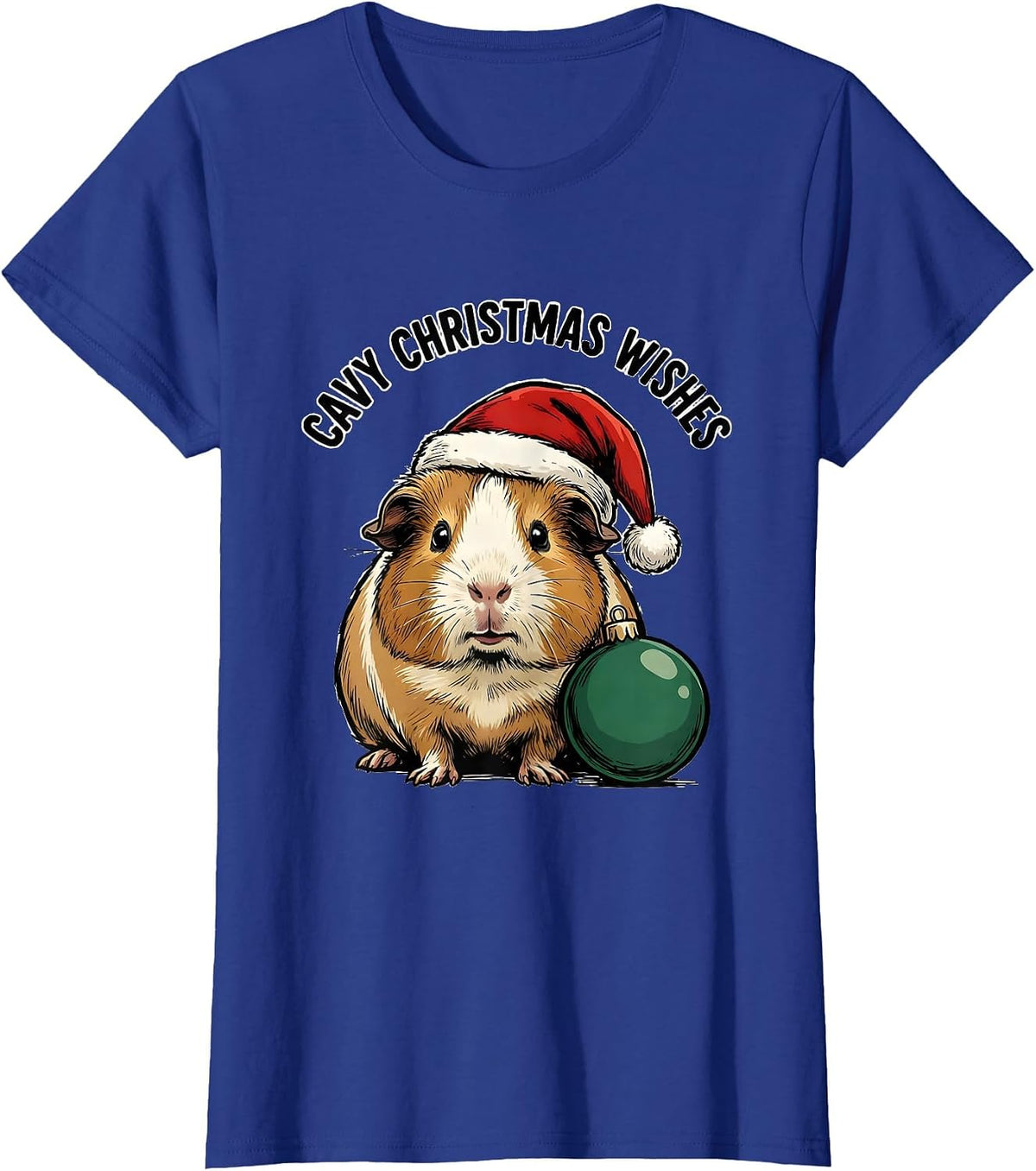 Women's Cavy Christmas Wishes Funny Guinea Pig Santa Hat Holiday T-Shirt - Royal Blue