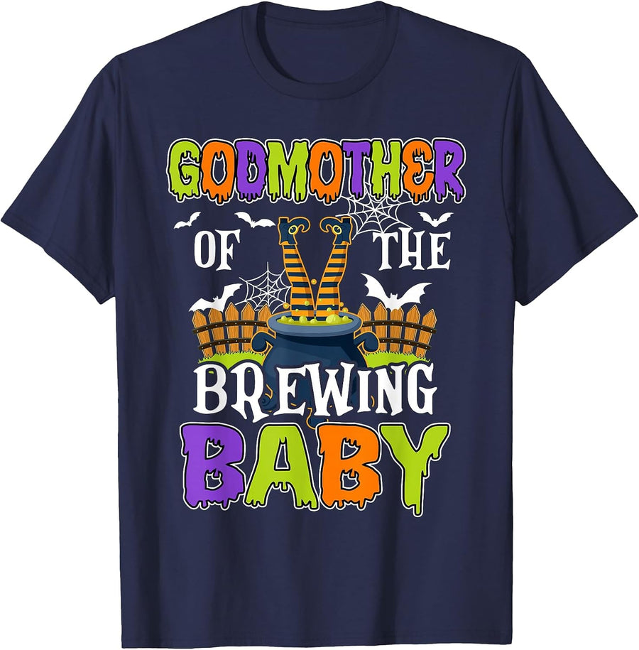 Godmother of The Brewing Baby Halloween Witch Baby Funny T-Shirt - Navy Blue