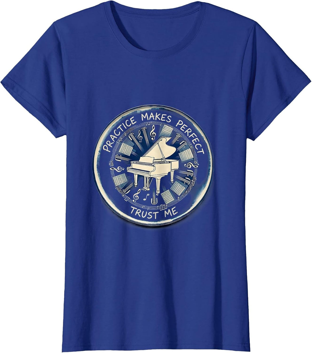 Women's Practice Makes Perfect Music Teacher Design T-Shirt - Royal Blue
