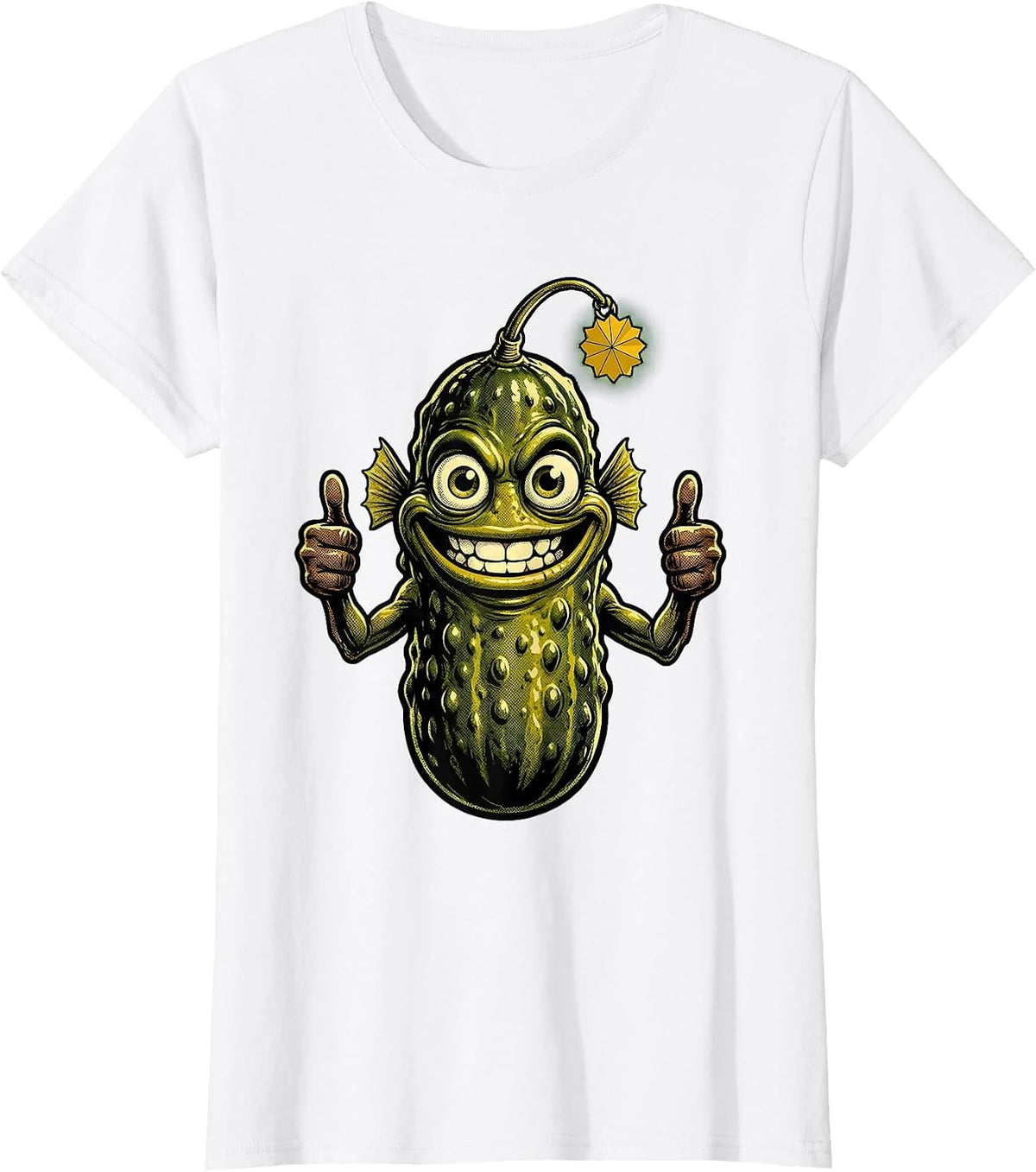 Deep Sea Pickle Fish Glowing Lure Illustration T-Shirt - White