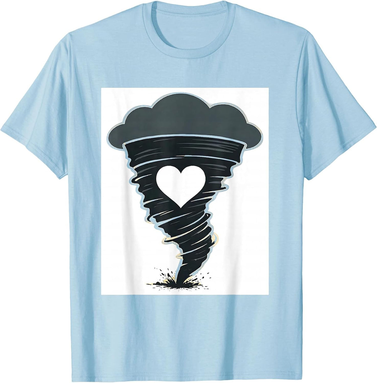 Men's Tornado Funnel Heart Screenprint Storm Chaser Meteorology T-Shirt - Baby Blue