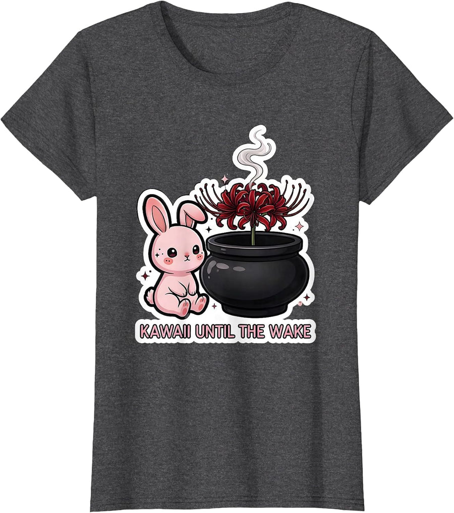 Women's Kawaii Until The Wake Pastel Goth Kawaii Anime Horror T-Shirt - Dark Heather Grey