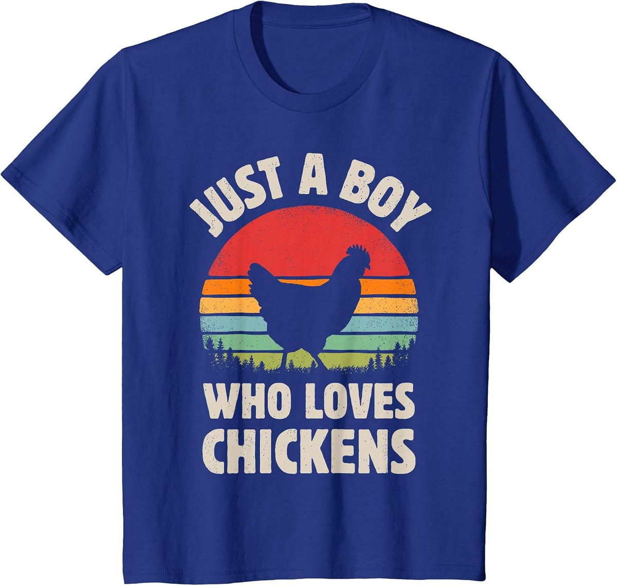 Chicken Just A Boy Who Loves Retro Farm Animal Farmer Sunset T-Shirt - Royal Blue